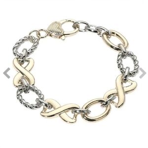 MX 14K Gold Plated Chunky Two Tone Infinity X O Ring Link Chain Bracelet New